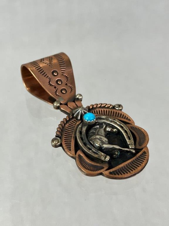 Native American Copper over Sterling Silver Horse Pendant - 3