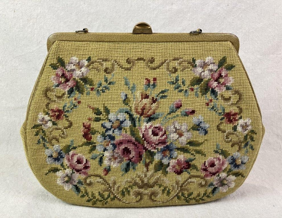 Vintage Floral Needlepoint Tapestry Purse, Mid Century - 3