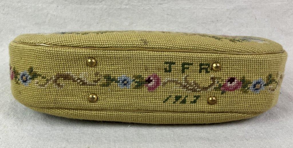 Vintage Floral Needlepoint Tapestry Purse, Mid Century - 8