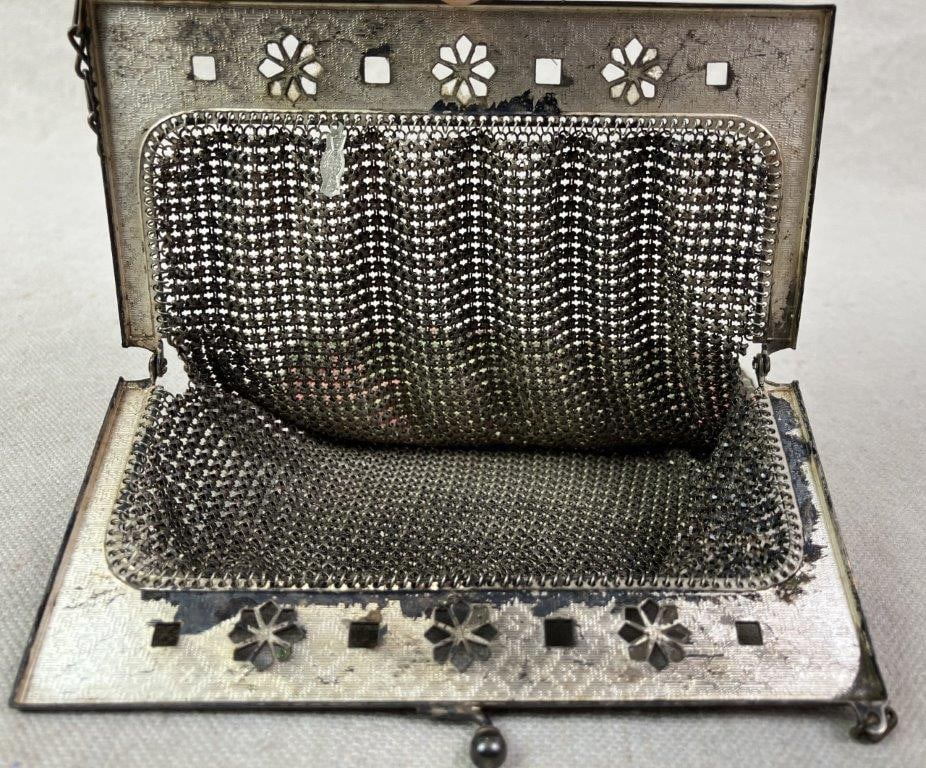 1920s Art Deco Enameled Mesh Evening Purse, Whting and Davis - 3