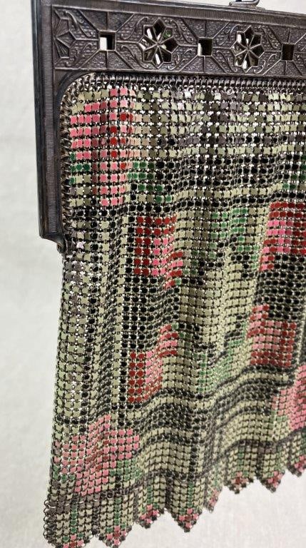 1920s Art Deco Enameled Mesh Evening Purse, Whting and Davis - 7