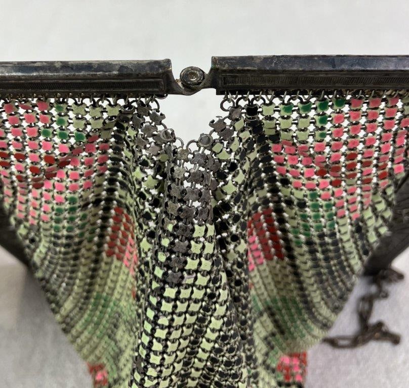 1920s Art Deco Enameled Mesh Evening Purse, Whting and Davis - 8