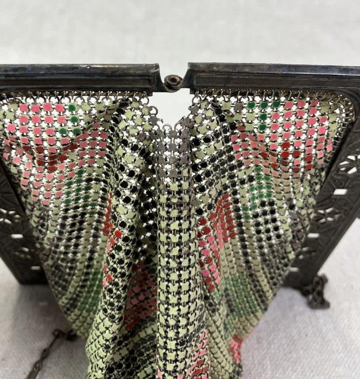 1920s Art Deco Enameled Mesh Evening Purse, Whting and Davis - 9