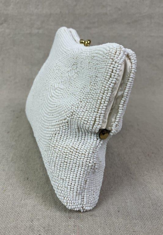 Vintage Saks Fifth Avenue White Beaded Clutch Purse - 2