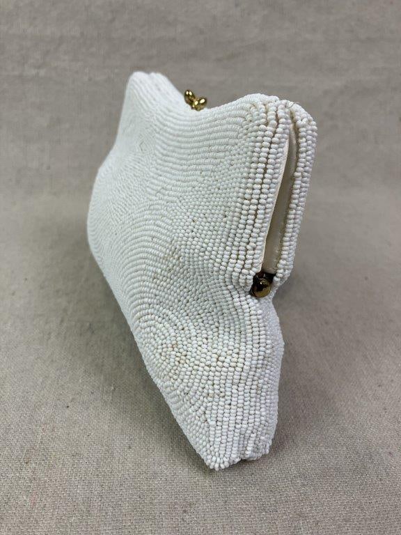 Vintage Saks Fifth Avenue White Beaded Clutch Purse - 4
