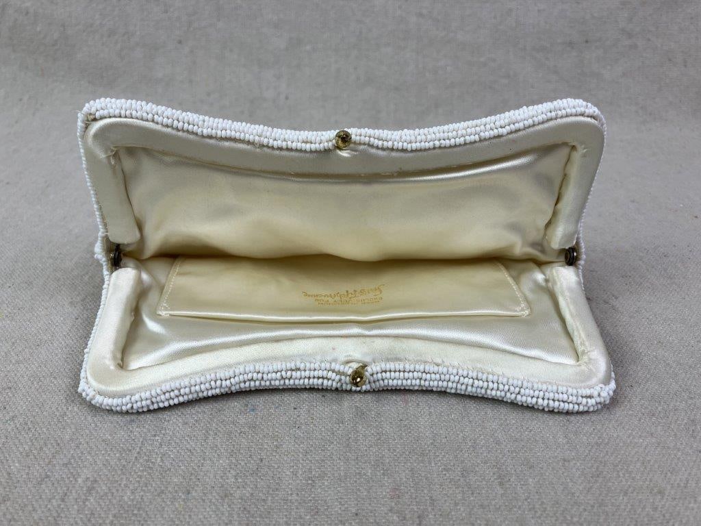 Vintage Saks Fifth Avenue White Beaded Clutch Purse - 5