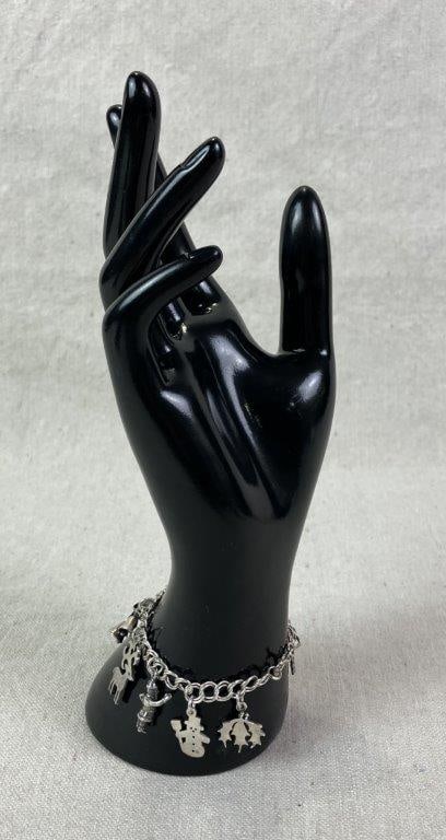 Sterling Silver Christmas Charm Bracelet - 10