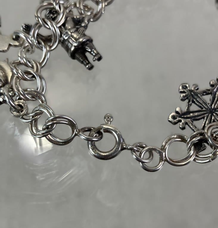 Sterling Silver Christmas Charm Bracelet - 7