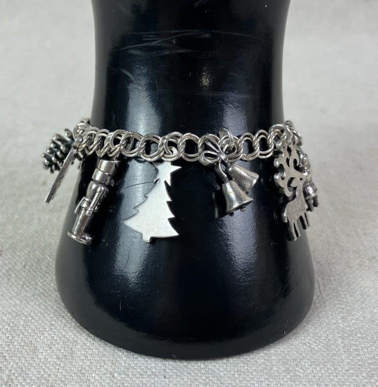 Sterling Silver Christmas Charm Bracelet - 8