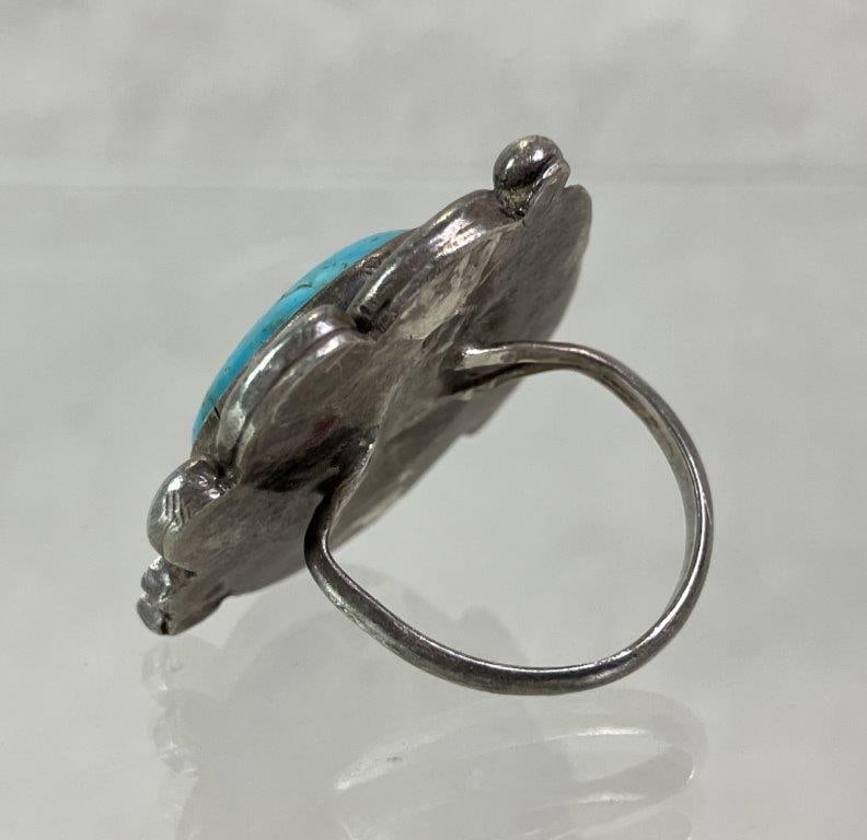 Native American Sterling Silver and Turquoise Ring - 4