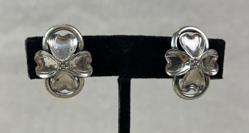 Two Pairs of Sterling Silver Flower Earrings Including Danecraft - 2