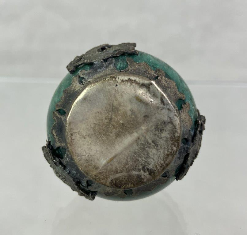 Sterling Silver Chinese Foo Dog and Dragon Nephrite Jade Sculpture - 6