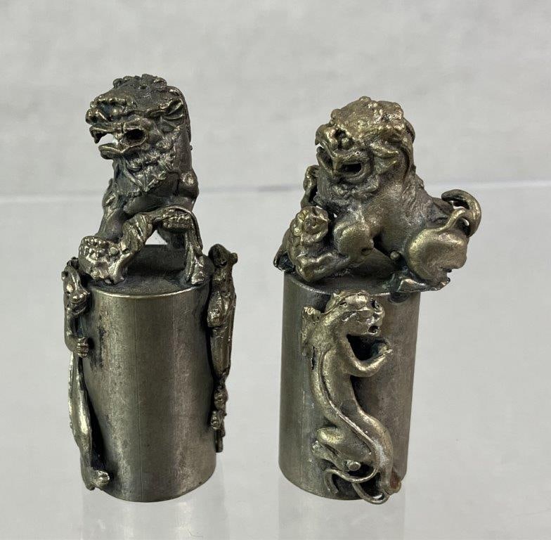 Pair of Sterling Silver Chinese Foo Dog Seals - 3