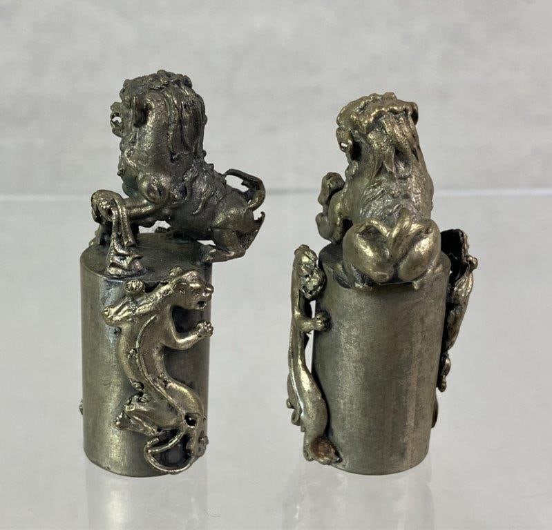 Pair of Sterling Silver Chinese Foo Dog Seals - 4