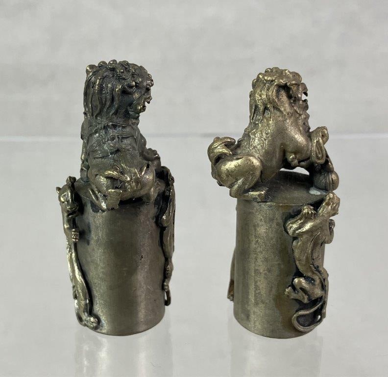 Pair of Sterling Silver Chinese Foo Dog Seals - 5
