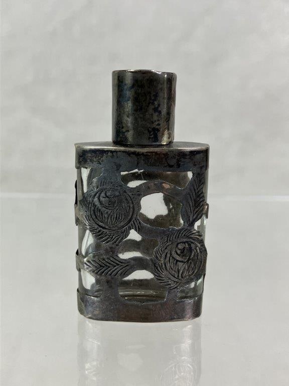 Mexican Sterling Silver Encased Perfume Bottle - 2