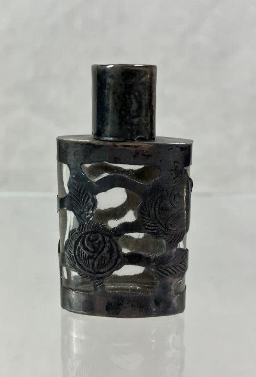 Mexican Sterling Silver Encased Perfume Bottle - 4