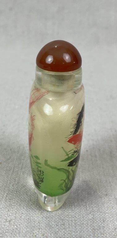 Chinese Reverse Painted Glass Snuff Bottle with Koi Fish - 3