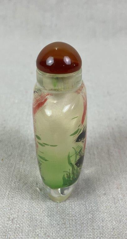 Chinese Reverse Painted Glass Snuff Bottle with Koi Fish - 5
