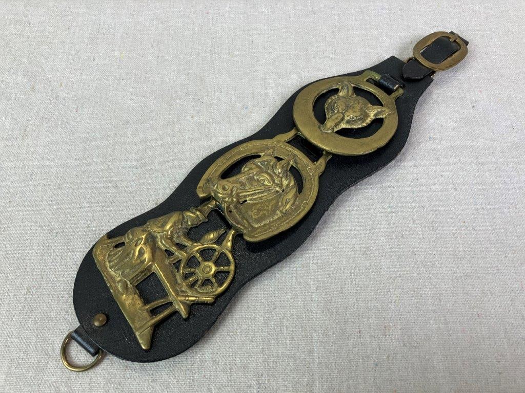 Horse Brasses Mounted on Leather Strap - 6