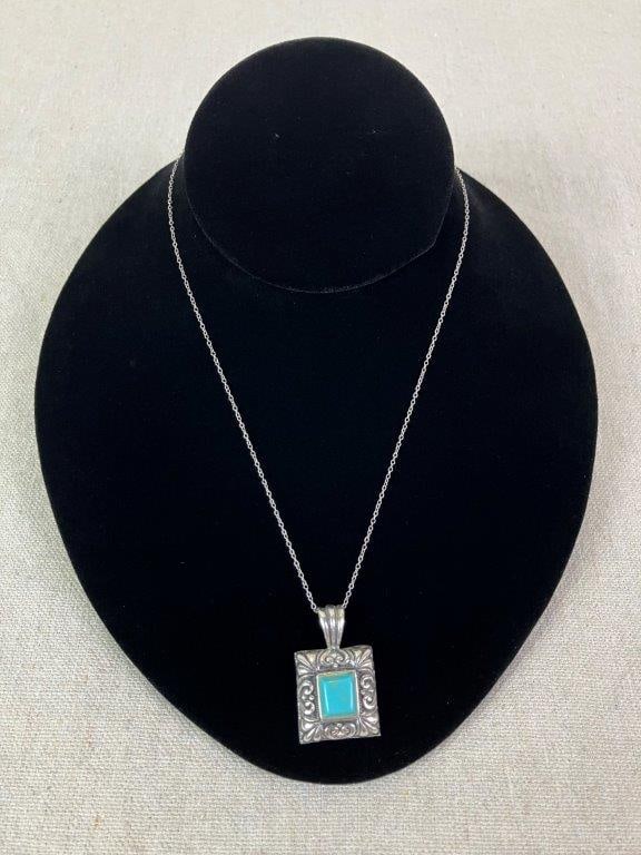 Southwestern Sterling Silver and Turquoise Necklace (1 of 4)