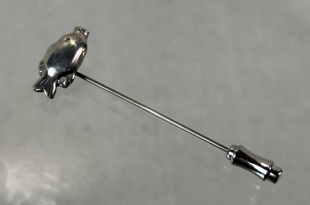 Theo Sable Sterling Silver Fish Pin: Sterling silver pin in the form of an elegant and charming fish, attributed to celebrated artist Theo Sable (1934-2025). Unsigned. Measures approx. 2" H x 1/4" W. Total weight approx. 1.95g. In good