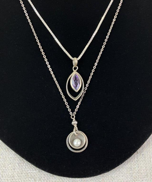 Sterling Silver Amethyst and Pearl Necklaces - 2