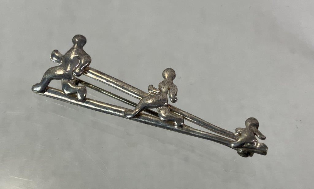 Theo Sable Sterling Silver Runner Design Brooch - 2