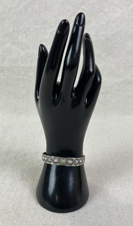 Native American Sterling Silver and Turquoise Cuff Bracelet - 4