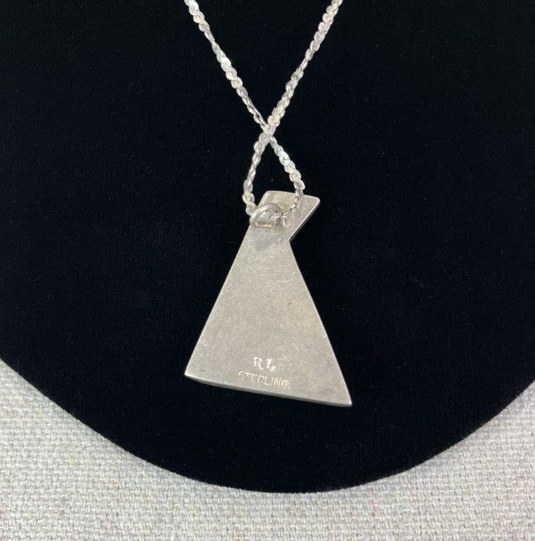 Sterling Silver, Turquoise, and Blue Opal Triangle Necklace - 3