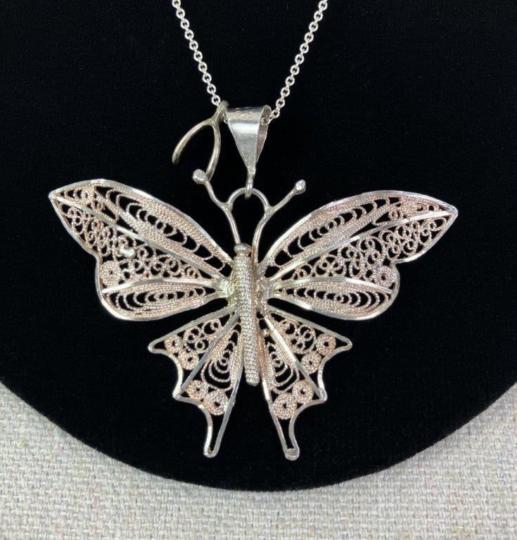 Sterling Silver Turkish Filigree Butterfly Necklace - 2