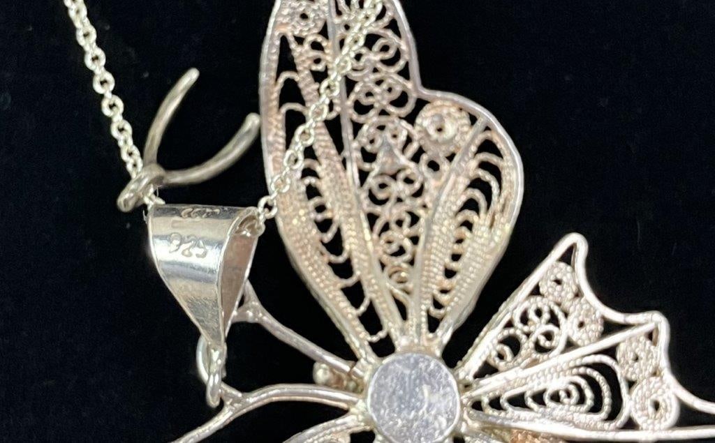 Sterling Silver Turkish Filigree Butterfly Necklace - 3