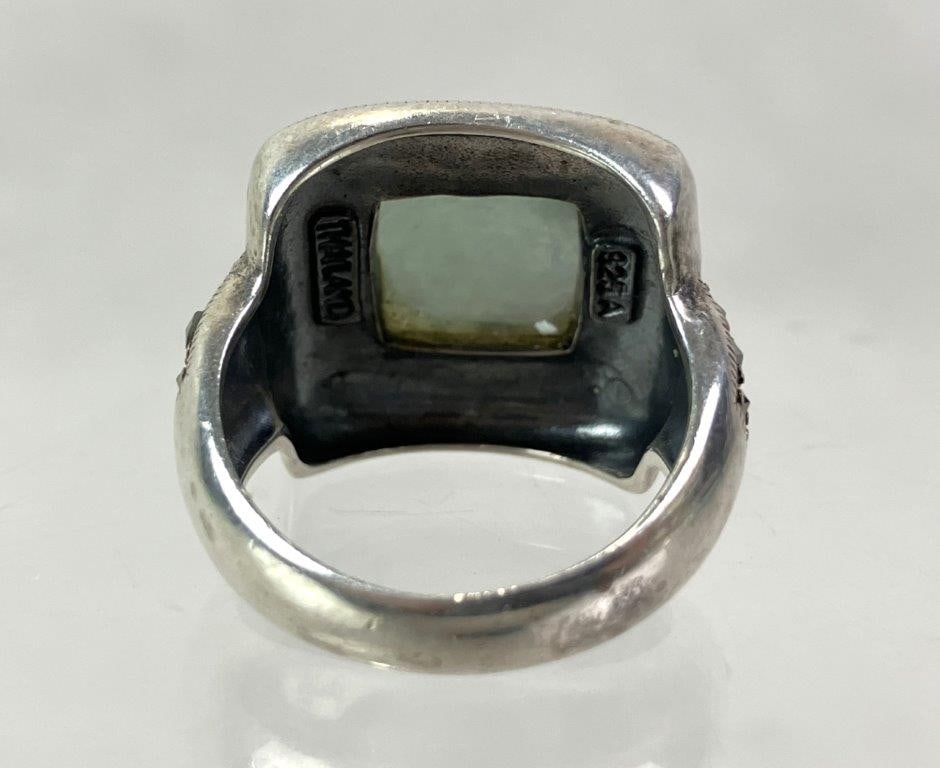 Sterling Silver, Jade, and Marcasite Ring - 4