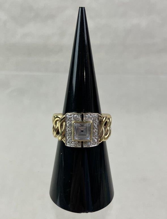 Sterling Silver Gold Finish Geometric Statement Ring - 2