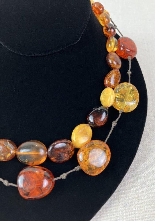 Two Amber-Toned Beaded Necklaces - 2