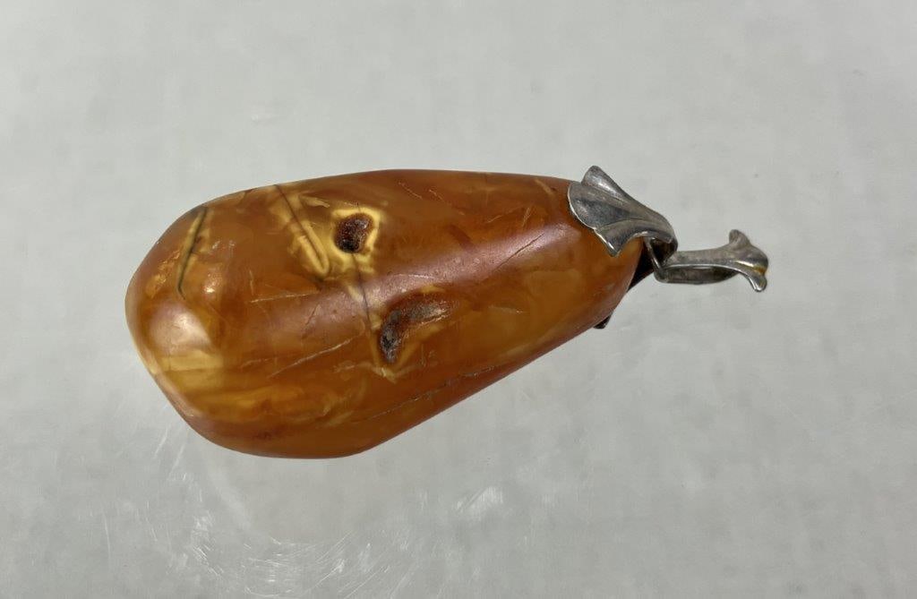 Amber and Sterling Silver Statement Pendant - 3