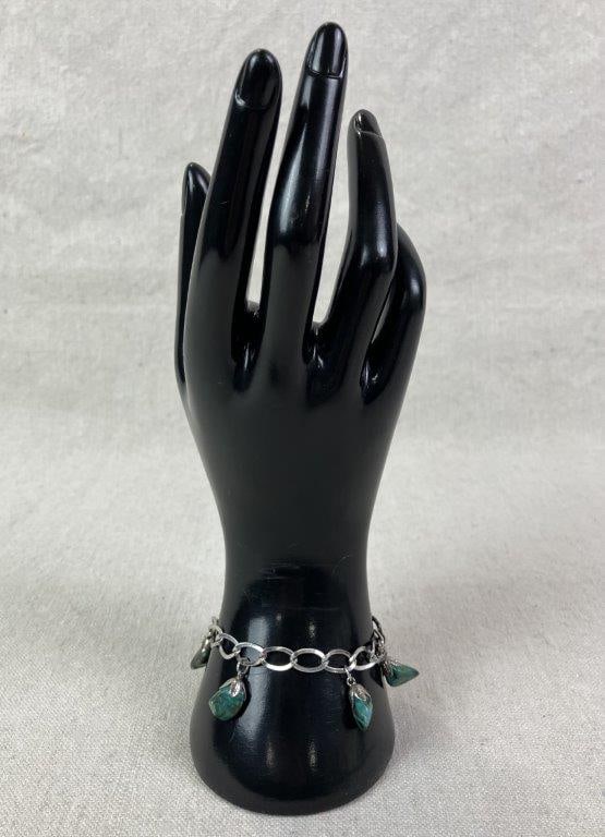 Silvertone Link Bracelet with Turquoise-Tone Stones - 4