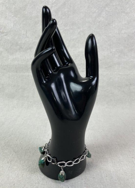 Silvertone Link Bracelet with Turquoise-Tone Stones - 5