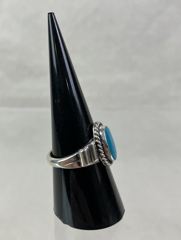 Native American Sterling Silver and Turquoise Ring - 3