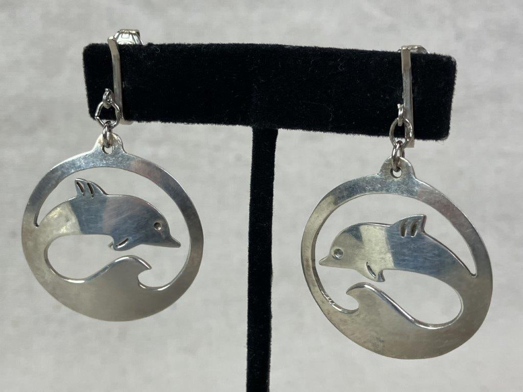 Taxco Sterling Silver Dolphin Dangle Earrings - 2