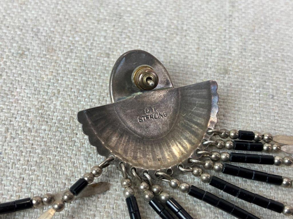 Native American Sterling Silver and Black Onyx Fringe Earrings - 3