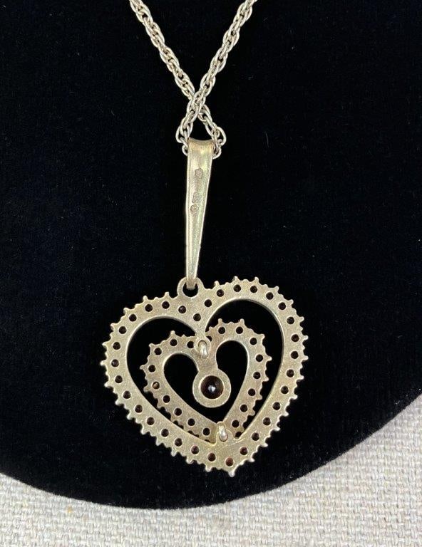 Platinum and Garnet Double Heart Necklace - 3