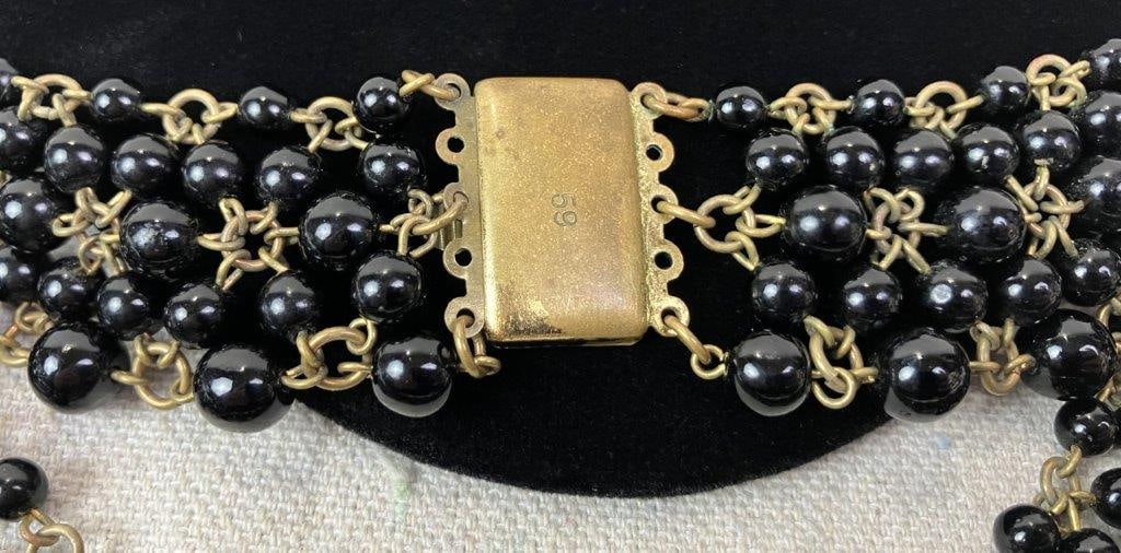 Vintage Multistrand Black Glass Bead Collar Necklace - 4
