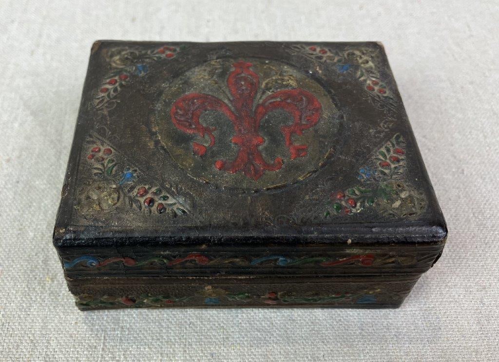 Fleur-de-Lis Paper Mache Trinket Box - 3