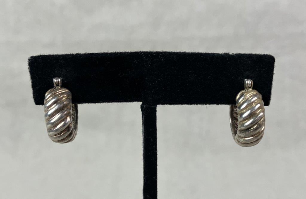 Three Pairs of Sterling Silver Hoop Earrings - 2