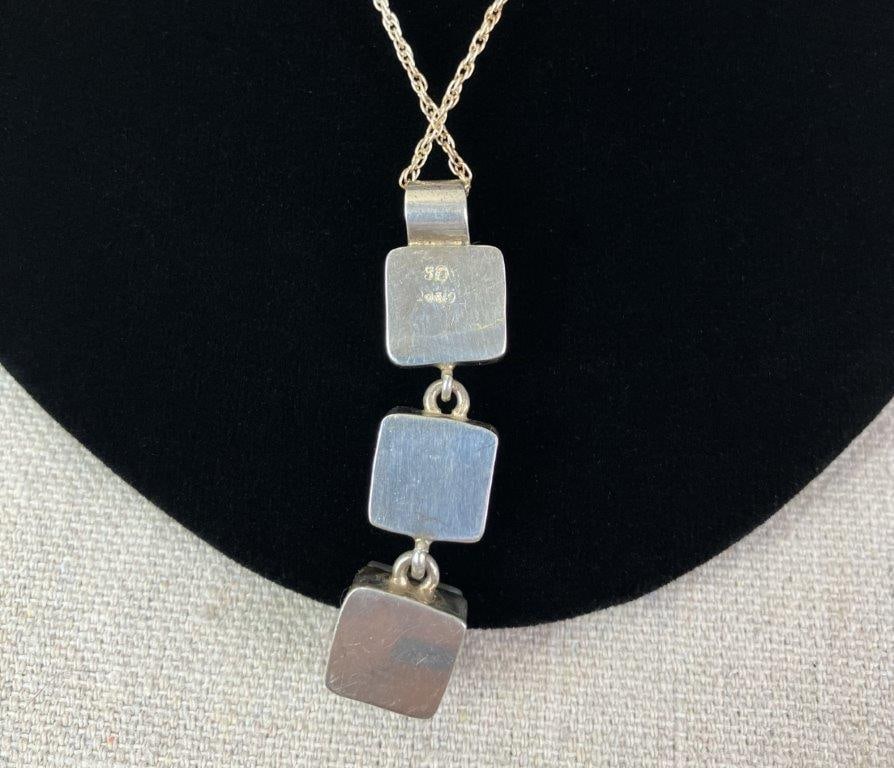 Sterling Silver and Art Glass Three-Pendant Necklace - 3