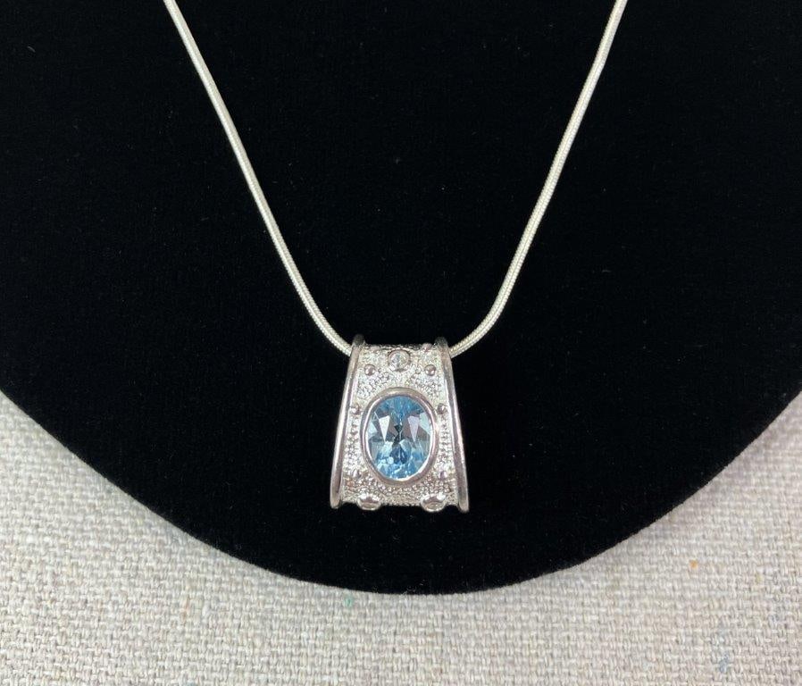 Sterling Silver Blue Topaz Necklace - 2