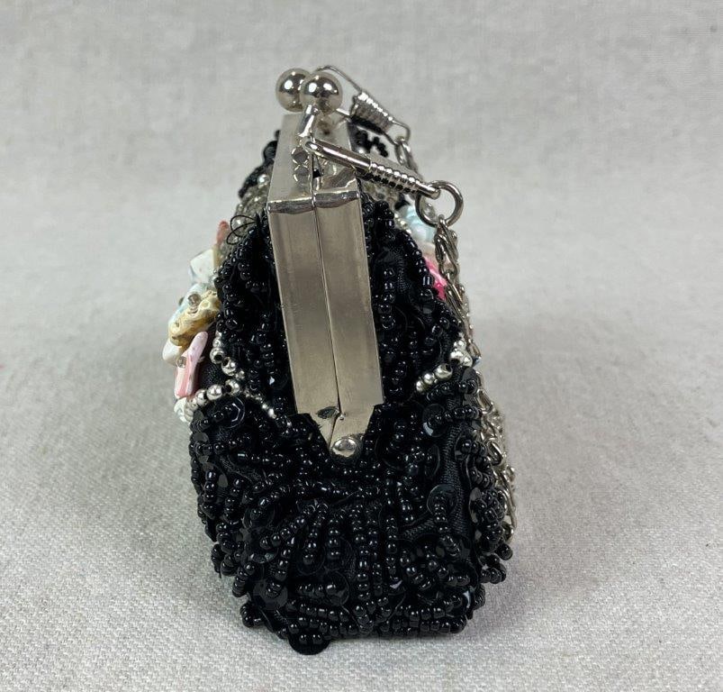 Cadari London Beaded Black Satin Coin Purse - 2