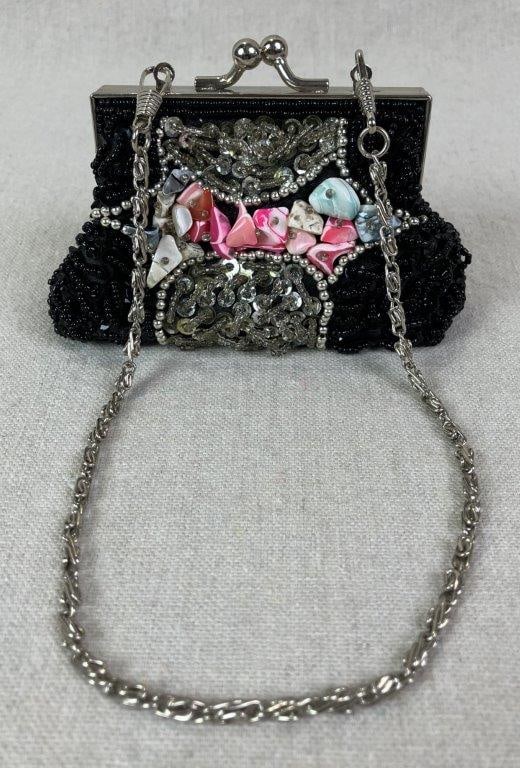 Cadari London Beaded Black Satin Coin Purse - 3