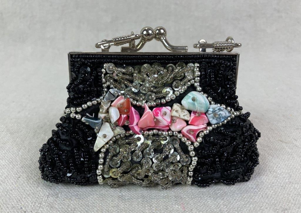 Cadari London Beaded Black Satin Coin Purse - 4